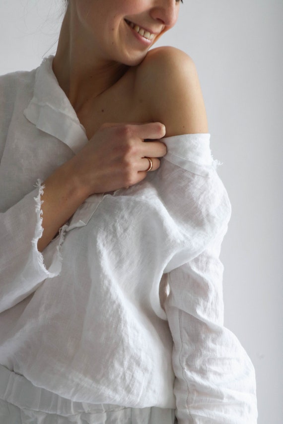 Linen pajamas  set RELAX   . Linen shirt and linen wide legs pants with pockets . Linen pajama set