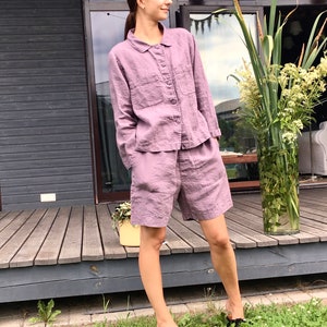 Linen set  TRUE / Linen shirt and linen shorts  / Pajamas Set