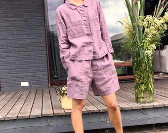 Linen set  TRUE / Linen shirt and linen shorts  / Pajamas Set