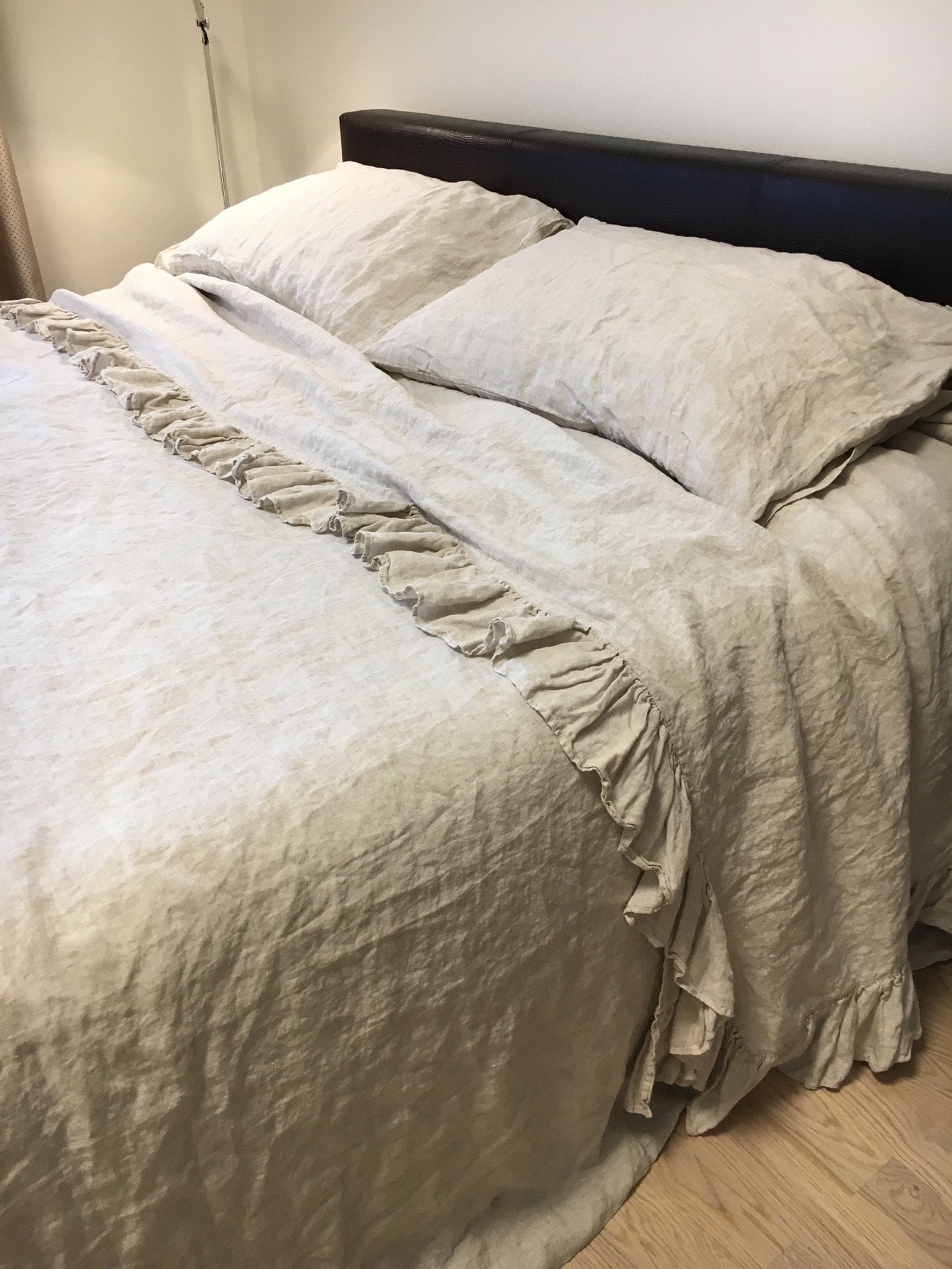 Linen Sheet With Ruffles Farmhouse Linens Linen Flat Sheet Etsy