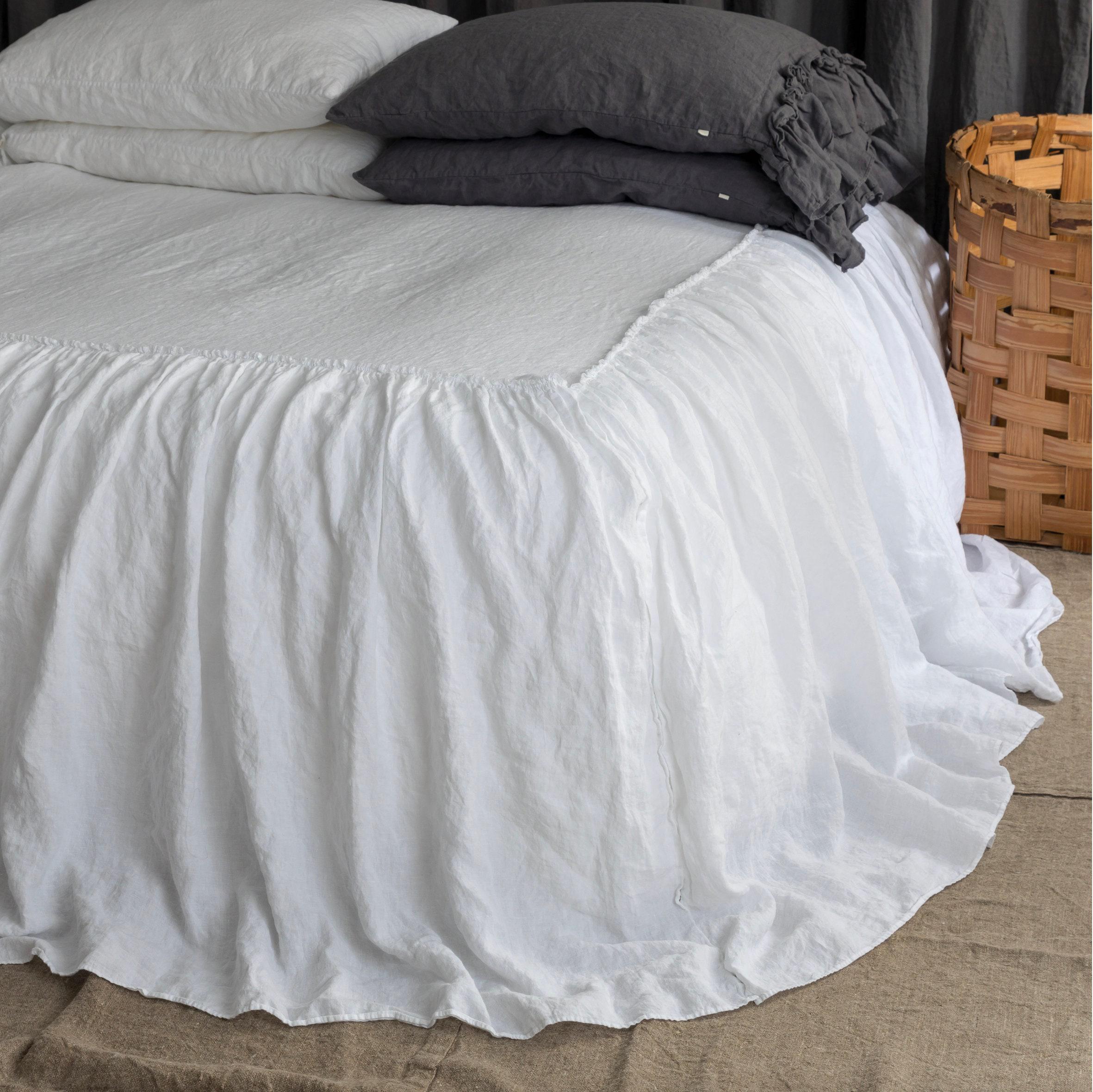Linen Coverlet With Dust Ruffle – Softened, Ruffled Bedspread With ...
