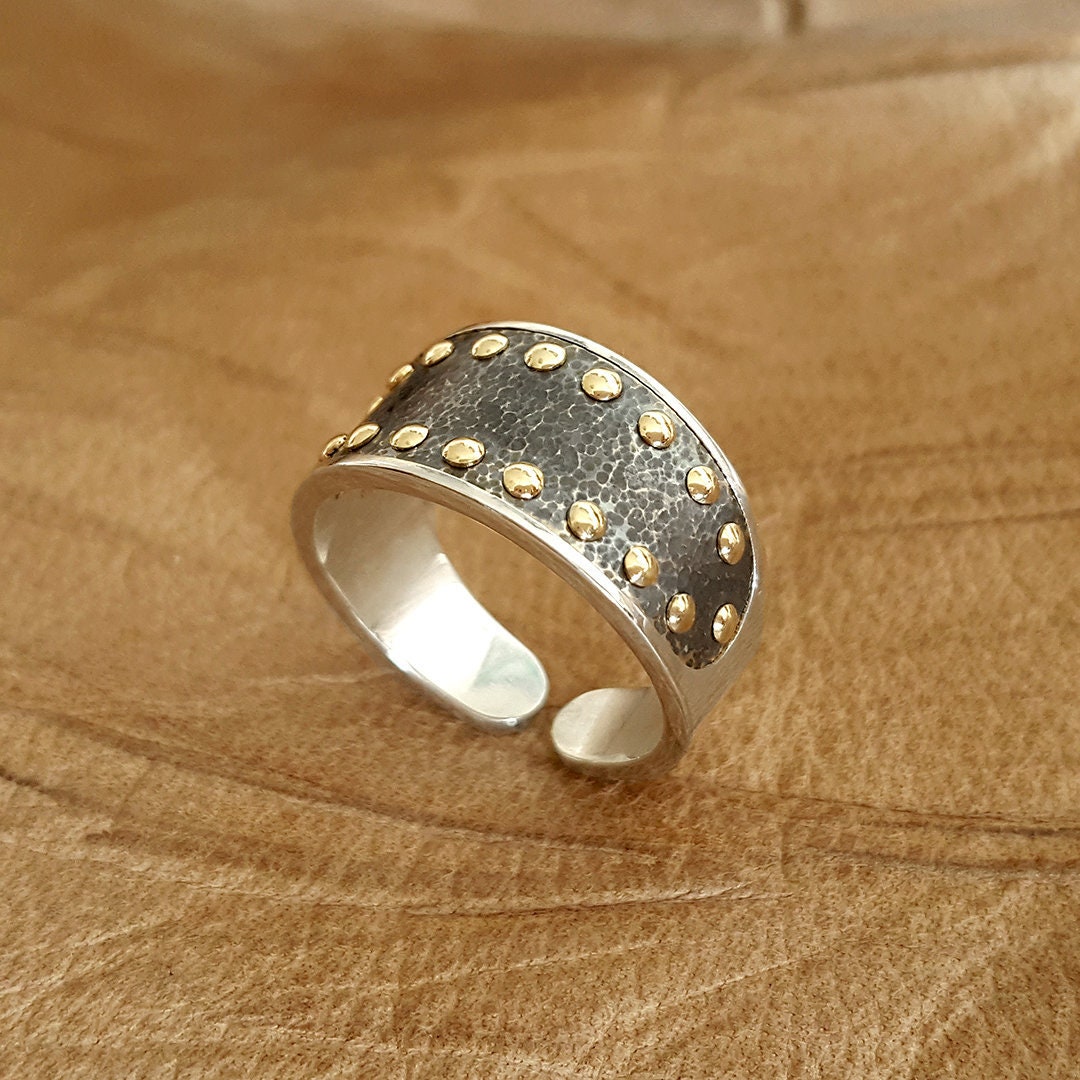 Cowboy Ring Silver With Golden Rivets Western Ring Cowgirl Etsy
