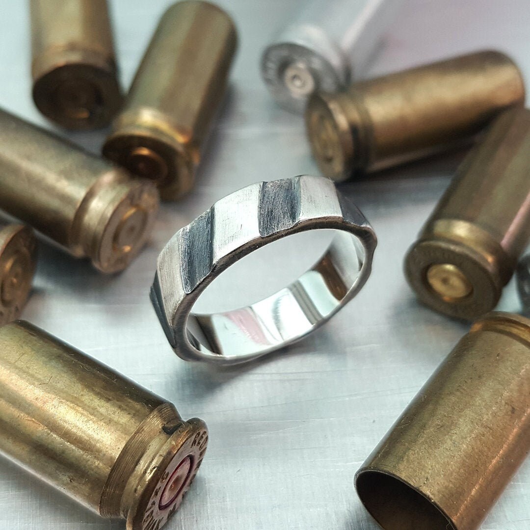 Gun Rings Ripley's Bullet Ring - Traditional Gun Barrel Rifling Oxidized Silver Band ...