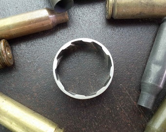 Gun Barrel Ring 9mm - Traditional Rifling, Unique Mans Silver band, Military Gun Bore band, Tactic ring, Caliber ring, Hunting Oxidized ring