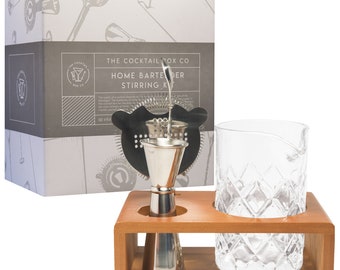 Bartender Crystal Glass Cocktail Stirring Kit - The Cocktail Box Co - Mixology Bar Tools and Stylish Stand to Make the Best Cocktails