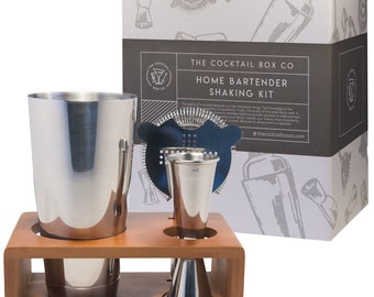 Bartender Boston Cocktail Shaker Kit - The Cocktail Box Co - Premium Mixology Bar Tools and Stylish Stand to Make the Best Cocktails at Home