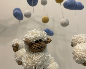 Portable Sheep Crochet Sheep Baby Animal Nursery Handmade Theme Toy Mobile Nursery Decor Baby Decoration Baby Gift Baby  Cute Sheep Moon