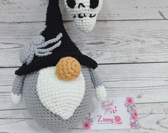 Halloween gnome and spider crochet, Halloween Gnome and skull crochet, Halloween skeleton crochet, Halloween decoration crochet.