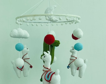 Cactus llama crib mobile,Crochet llama baby mobile|nursery alpaca mobile, baby mobile girl and boy, hanging baby mobile,baby shower gift