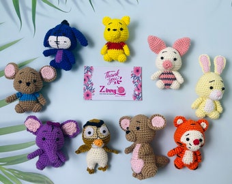 Handmade mini Winnie the Pooh and Friends,set of 9 animals,baby shower gift