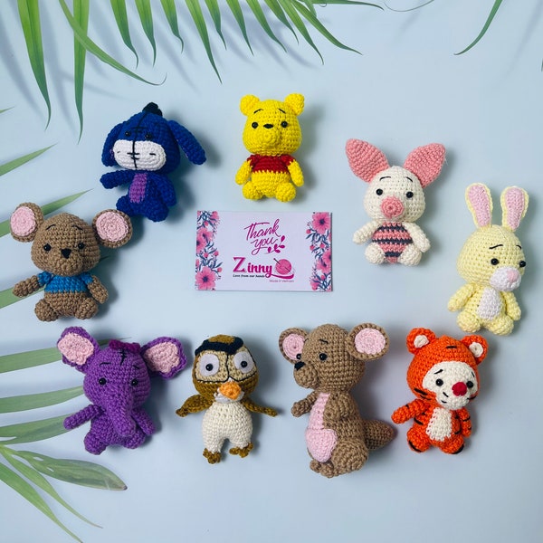 Handmade mini Winnie the Pooh and Friends,set of 9 animals,baby shower gift