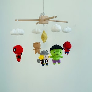 Crochet Baby Superhero mobile phone|Mobile baby hero, Mobile baby cradle|Mobile nursery, gift from dad