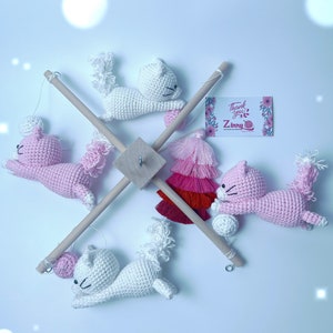 Mobile Cat baby,Unique Gift,Crochet Baby Mobile Meow Meow Kitten, Cat crochet Mobile, Kitten,  Mobile nursery, Baby Crib Mobile