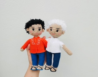 Crochet Couple Portrait Doll -- Personalized Couple Portrait - Unique Gift for Dad, Husband, Grandpa - Father's Day Present
