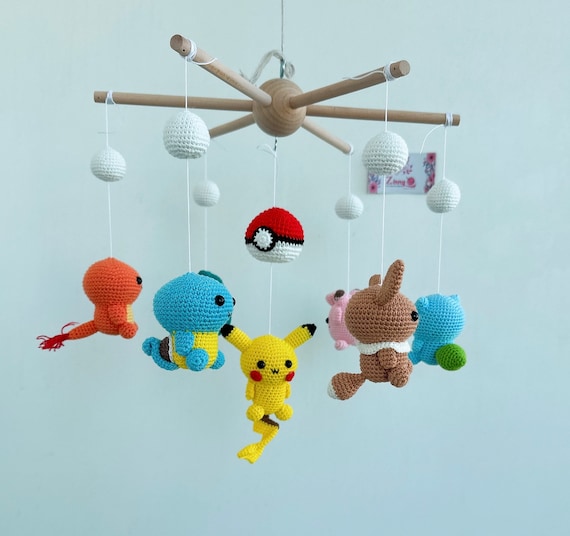 Baby Mobile Pokemon mini Pikachu, Chikorita, crochet Pokemon mobile, Charmander, Manaphy, nursery decoration, crochet mobile, gift for her