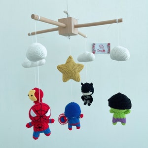 Crochet Baby Superhero mobile phone|Mobile baby hero|Mobile baby cradle|Mobile nursery|gift from dad