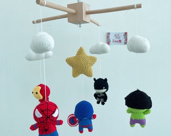 Crochet Baby Superhero mobile phone|Mobile baby hero|Mobile baby cradle|Mobile nursery|gift from dad
