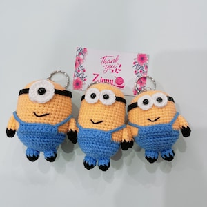 Handmade Minions, Set of 3 individually named and decorated minions, crocheted minions, Minions Amigurumi, unique gifts.