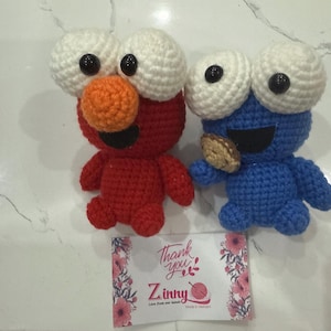 Amigurumi Cookie Monster and Elmo Crochet - Keychain