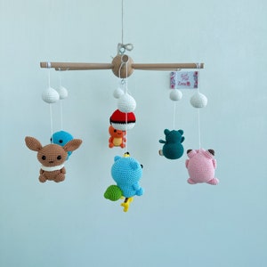 Baby Mobile Pokemon mini Pikachu, Chikorita, crochet Pokemon mobile, Charmander, Manaphy, nursery decoration, crochet mobile, gift for her image 8