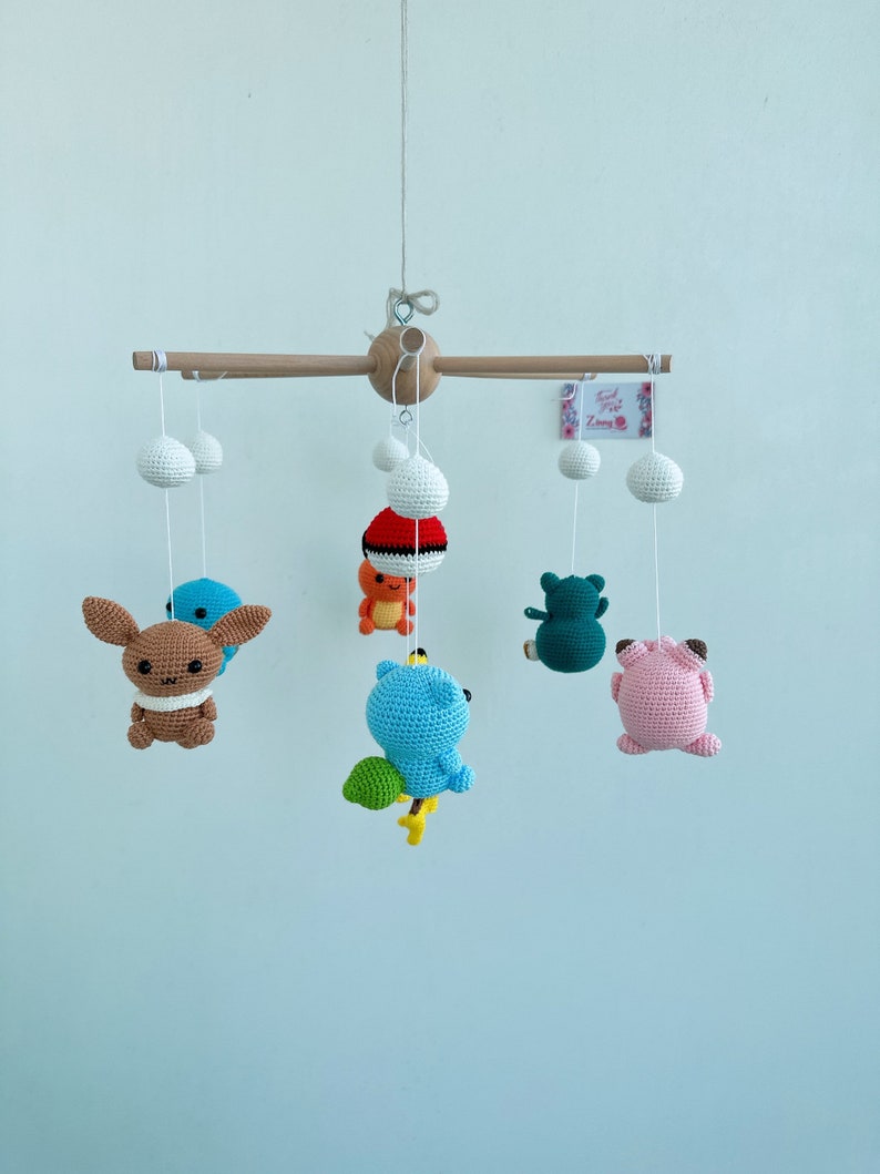 Baby Mobile Pokemon mini Pikachu, Chikorita, crochet Pokemon mobile, Charmander, Manaphy, nursery decoration, crochet mobile, gift for her image 8