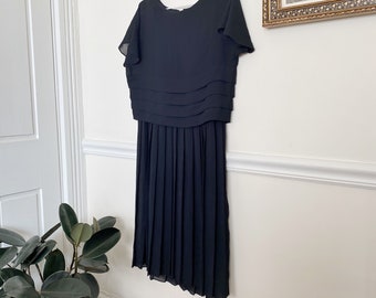 Vintage Black  Sheer Box Dress with Pleated Skirt