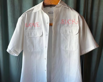 Upcycled “Love Sick” Hand-Embroidered Vintage Marlow White Shirt