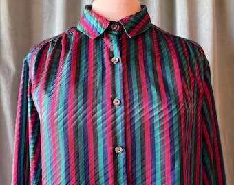 Vintage 1980s Dalton Button Up Blouse, Jewel Tone Shirt, Retro Colorful Top, Statement 80s Blouse, Womens Vintage Clothing