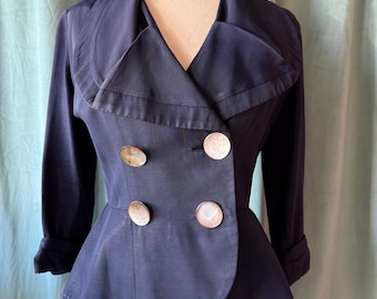 1950s navy blue wool gabardine tailored jacket by Lilli Ann