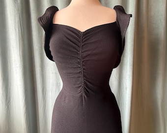 Late 1970’s does 30’s silhouette, handmade black summer dress with low back.
