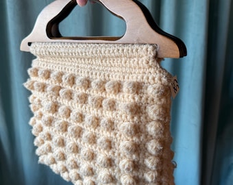 1970’s Crocheted Hand Bag with Wooden Handles