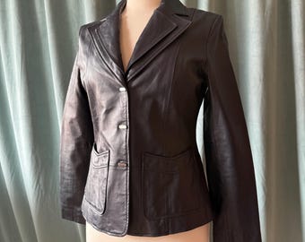 Vintage 1990’s Bernardo Navy Blue Leather Jacket