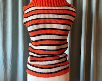 1970s Handmade Reversible Striped Sweater Vest • Vintage 70s Knit • Retro Striped Sleeveless Top • Boho Hippie Knitwear • Medium US
