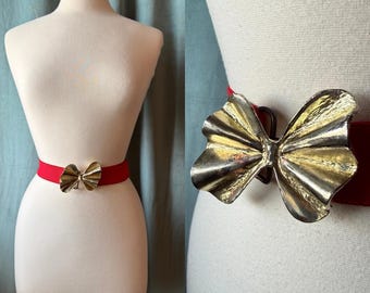 1980’s Metal Bow Belt with Adjustable Red Elastic