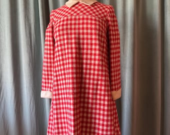 Vintage 1960’s Red and White Gingham Wool Blend Mod Mini Dress