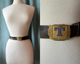 Vintage 1970s Leather Tennessee High School Belt