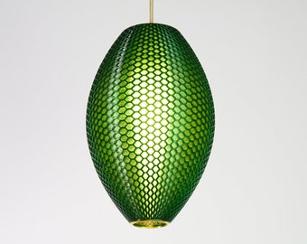 Lampada a sospensione verde foresta / paralume alveare verde smeraldo / lampada moderna / lampada contemporanea / lampada Art Deco / lampada ovale / W20cm x H30cm