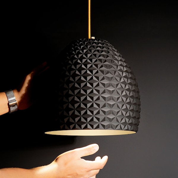 Black Geometric Lampshade | Pendant lamp | Modern Lamp | Hanging Light | Black Pendant Light | Art Deco Lamp | Sculptural Art | W26cmxH28cm