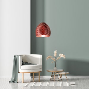 Geometric modern lamp shade, Hanging pendant lamp, Red lamp shade, Industrial Lighting, Scandinavian style pendant light, Nordic Lamp. image 3