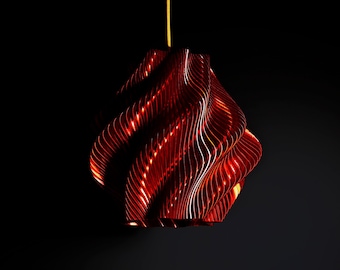 Red Crimson Spiral Wave Lampshade Sculptural Light 30cmx30cm