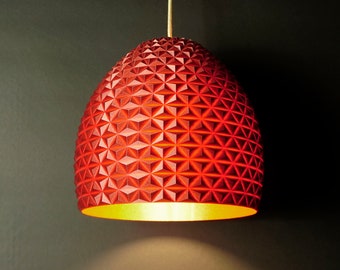 Roter Geometrischer moderner Lampenschirm, Hängende Pendelleuchte, Deckenleuchte, H28cmxW28cm