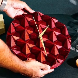 Beautiful Modern Silent Origami Clock | Crimson Red | Decorative | Contemporary |  Geometric | Made With Sugarcane | L30xW30  | Pre Order
