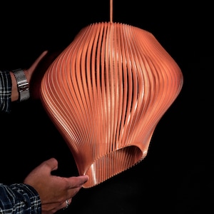 Peach Pink Wave Lampshade Sculptural Pendant Light