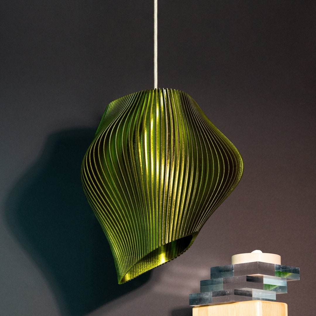 Green Wave Lampshade Forest Sculptural Pendant Light Etsy 日本