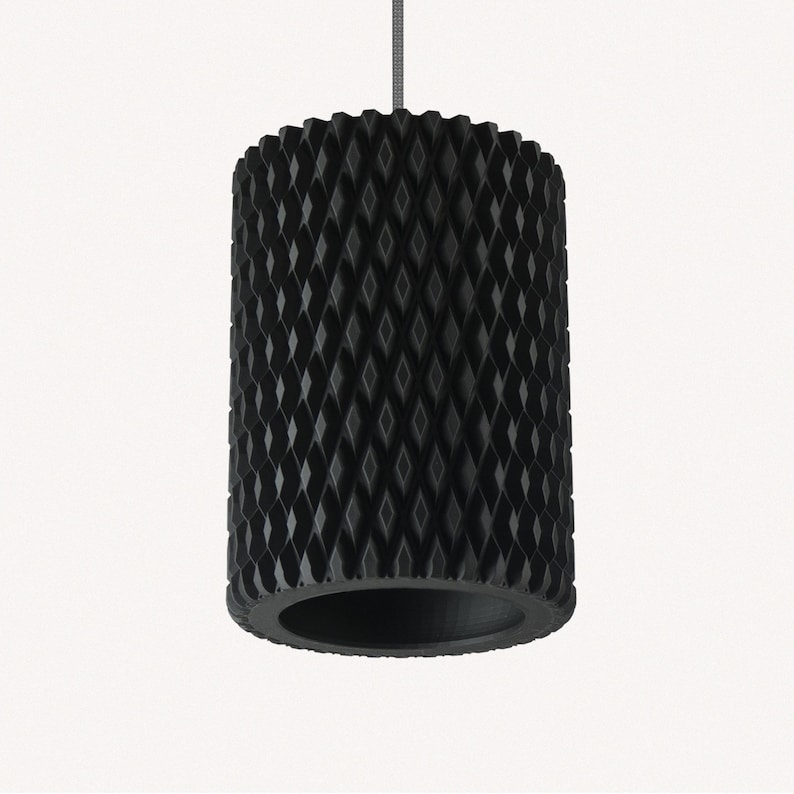 Lampshade/Industrial lighting/Black Lampshade/Pendant Lamp Black Knurl Geometric Shade image 2