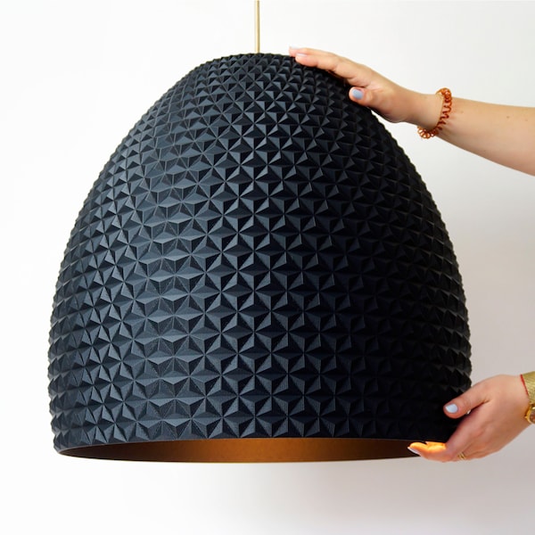 Large Black Lampshade - Geometric - Modern - Lampshade - [GEODOME] Made From Sugarcane H50cm x W50cm