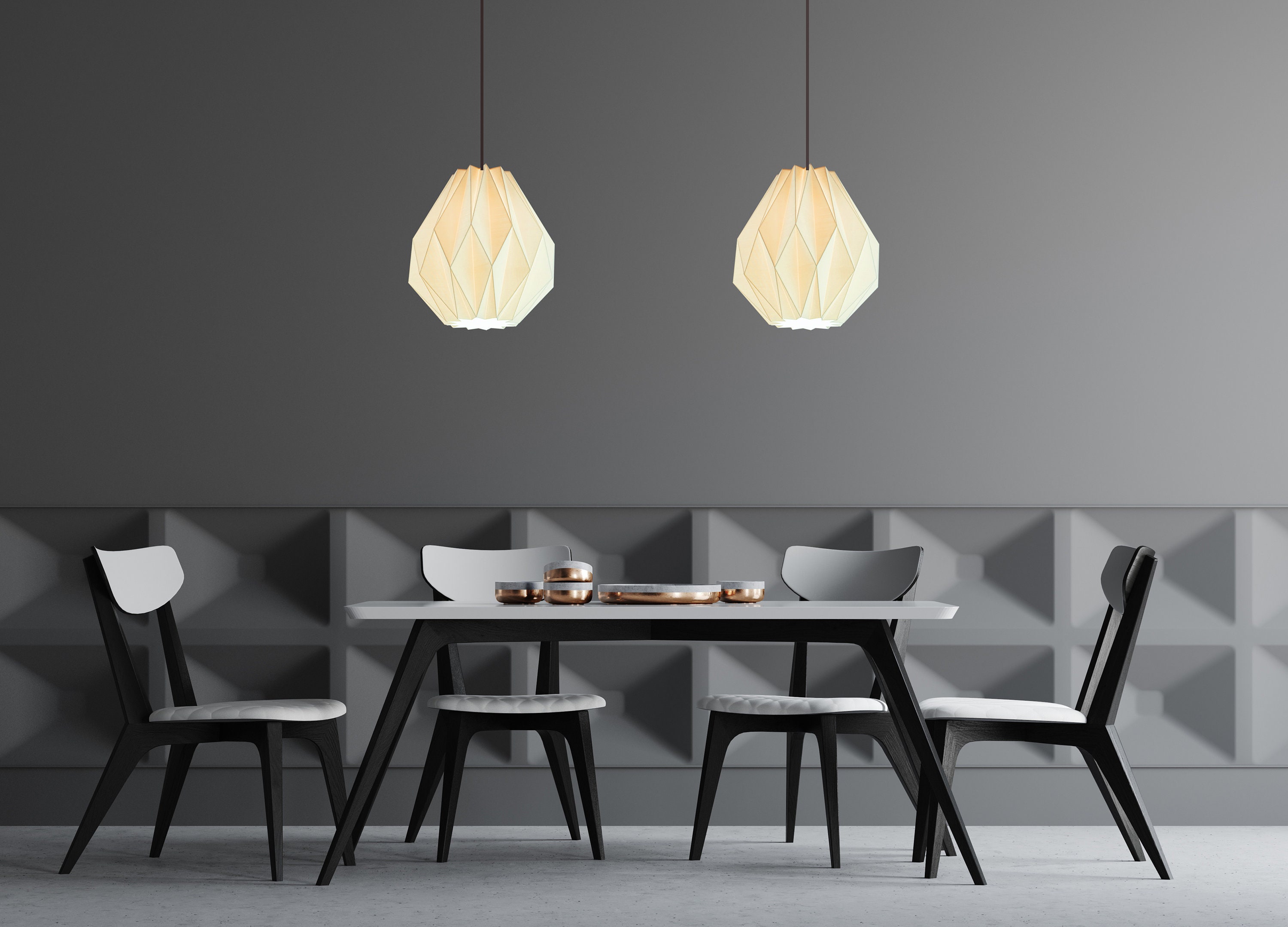 Origami Lampshades X2 White Pendant Lights Modern Large Etsy