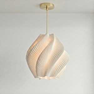 White Spiral Wave Luxury Pendant Light with Brass Ceiling Kit – Sculptural Designer Ceiling Light, Modern Coastal Statement Lighting