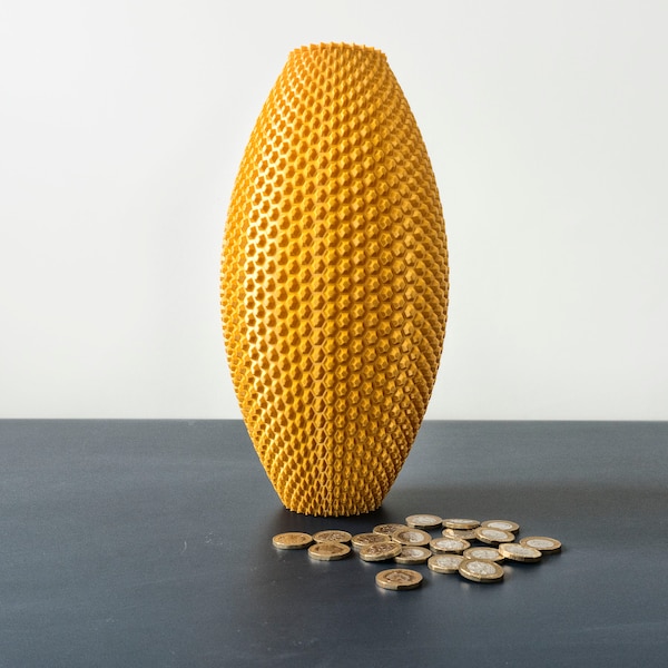 Gran alcancía de oro-Caja de dinero de oro-Olla de oro-Alcancía moderna-Regalo de bienvenida-Regalo de boda- Caja de dinero de ahorro premium- H30cmxW16cm