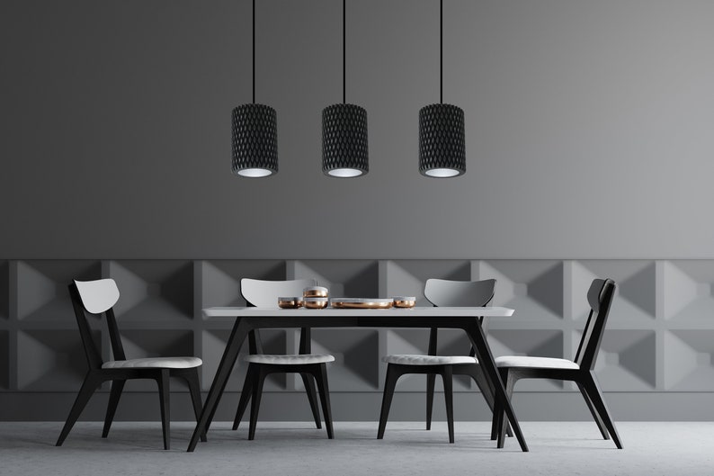 Lampshade/Industrial lighting/Black Lampshade/Pendant Lamp Black Knurl Geometric Shade image 4